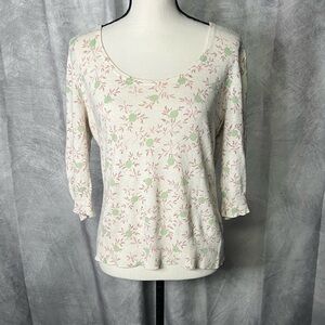 Gene Meyer Floral Print 3/4 Sleeve Top - Large